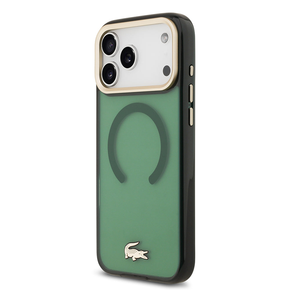 Apple iPhone 17 Pro Max Kılıf Lacoste Orjinal Lisanslı M-safe Şarj Özellikli Gold Timsah Logolu Buzlu Kapak