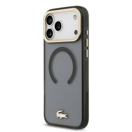 Apple iPhone 17 Pro Max Kılıf Lacoste Orjinal Lisanslı M-safe Şarj Özellikli Gold Timsah Logolu Buzlu Kapak