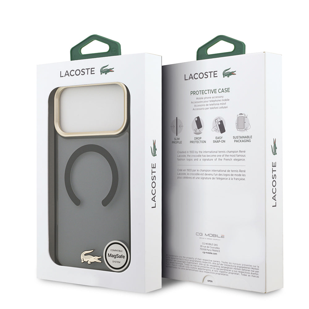 Apple iPhone 17 Pro Max Kılıf Lacoste Orjinal Lisanslı M-safe Şarj Özellikli Gold Timsah Logolu Buzlu Kapak