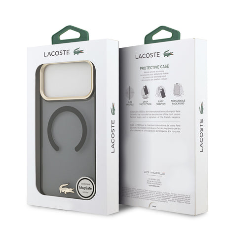 Apple iPhone 17 Pro Max Kılıf Lacoste Orjinal Lisanslı M-safe Şarj Özellikli Gold Timsah Logolu Buzlu Kapak