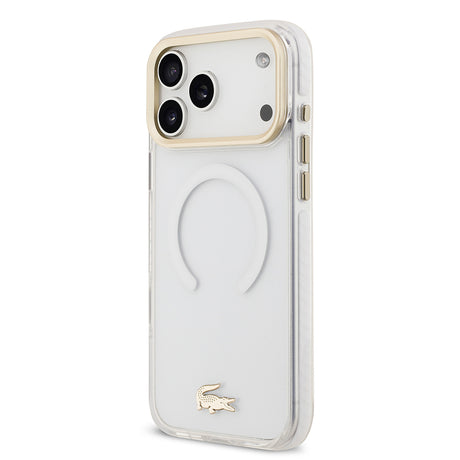 Apple iPhone 17 Pro Max Kılıf Lacoste Orjinal Lisanslı M-safe Şarj Özellikli Gold Timsah Logolu Buzlu Kapak