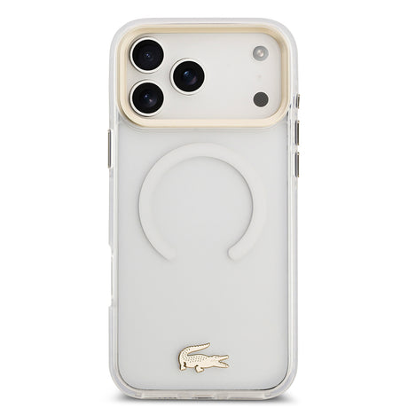 Apple iPhone 17 Pro Max Kılıf Lacoste Orjinal Lisanslı M-safe Şarj Özellikli Gold Timsah Logolu Buzlu Kapak