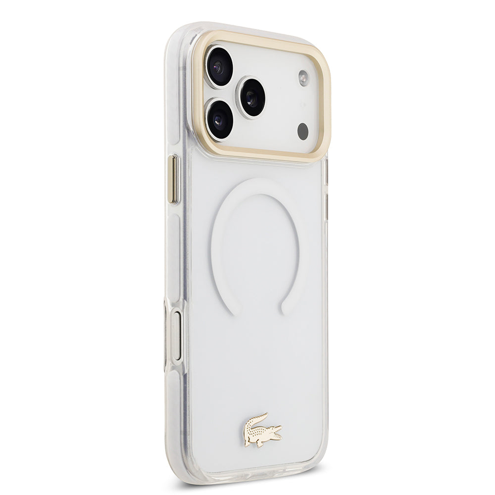 Apple iPhone 17 Pro Max Kılıf Lacoste Orjinal Lisanslı M-safe Şarj Özellikli Gold Timsah Logolu Buzlu Kapak