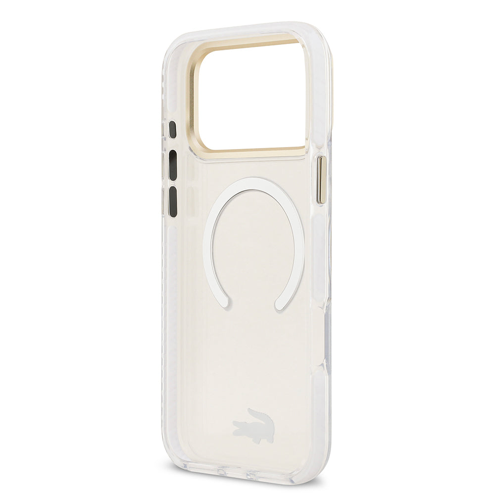 Apple iPhone 17 Pro Max Kılıf Lacoste Orjinal Lisanslı M-safe Şarj Özellikli Gold Timsah Logolu Buzlu Kapak
