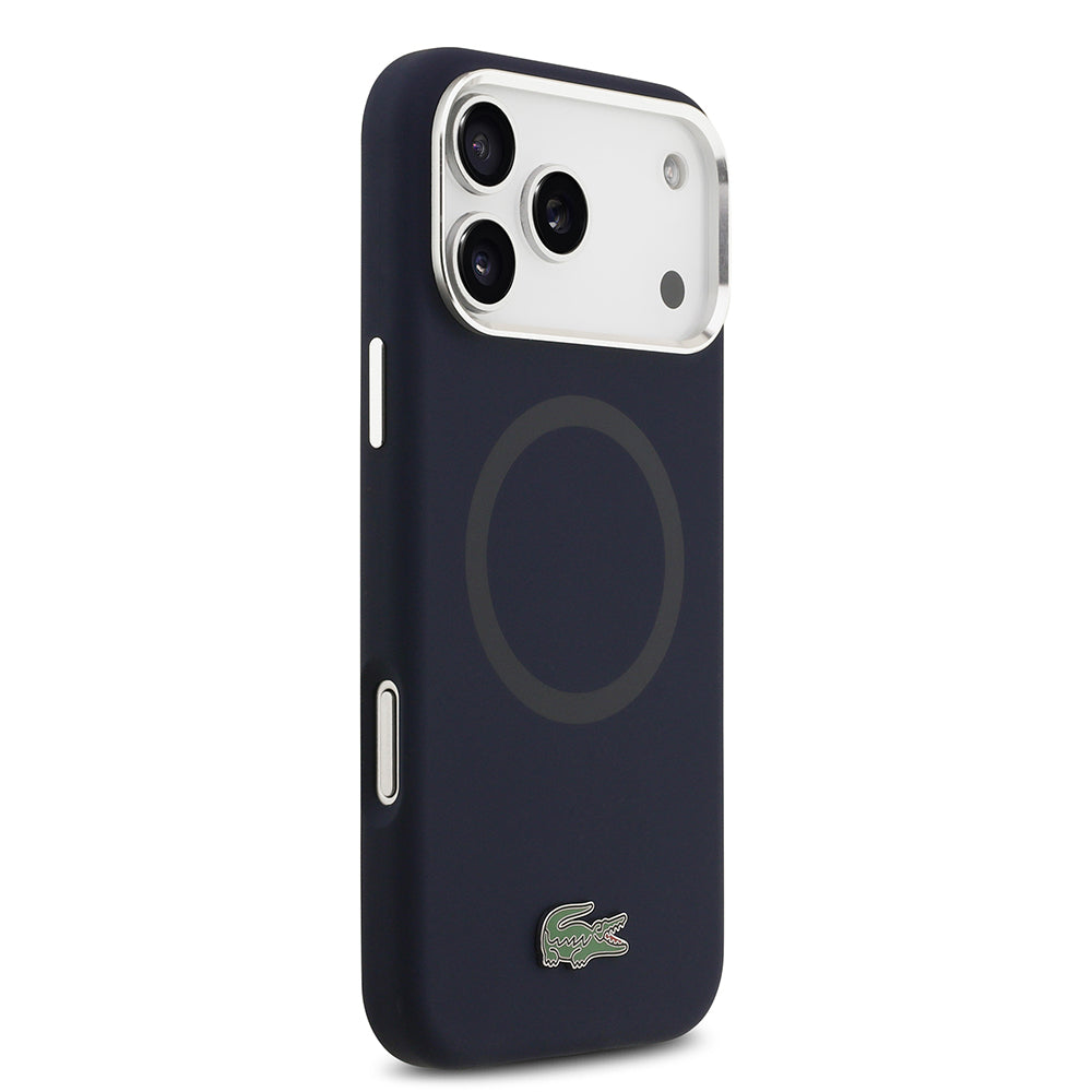 Apple iPhone 17 Pro Max Kılıf Lacoste Orjinal Lisanslı M-safe Şarj Özellikli İkonik Logolu Metal Kamera Çerçeveli Silikon Kapak