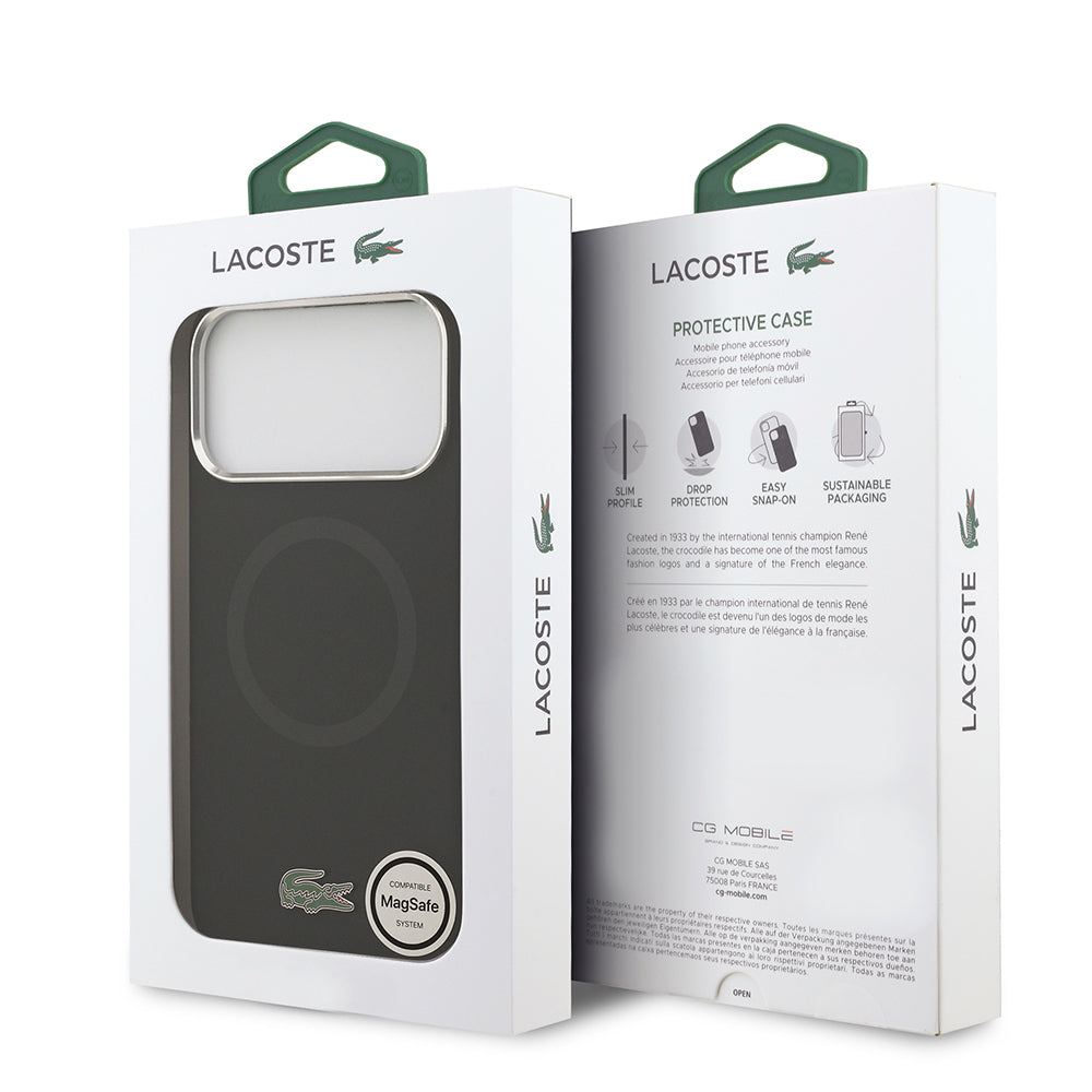 Apple iPhone 17 Pro Max Kılıf Lacoste Orjinal Lisanslı M-safe Şarj Özellikli İkonik Logolu Metal Kamera Çerçeveli Silikon Kapak