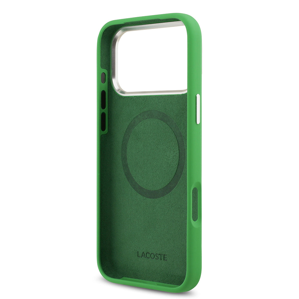 Apple iPhone 17 Pro Max Kılıf Lacoste Orjinal Lisanslı M-safe Şarj Özellikli İkonik Logolu Metal Kamera Çerçeveli Silikon Kapak