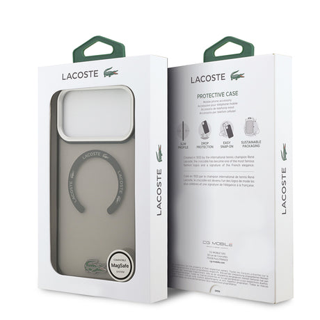Apple iPhone 17 Pro Max Kılıf Lacoste Orjinal Lisanslı M-safe Şarj Özellikli İkonik Timsah Logolu Buzlu Kapak