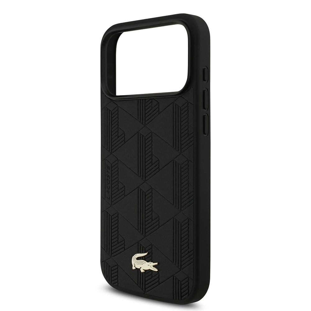 Apple iPhone 17 Pro Max Kılıf Lacoste Orjinal Lisanslı M-safe Şarj Özellikli PU Deri Tasarımlı Karışık Monogram Desenli Kapak