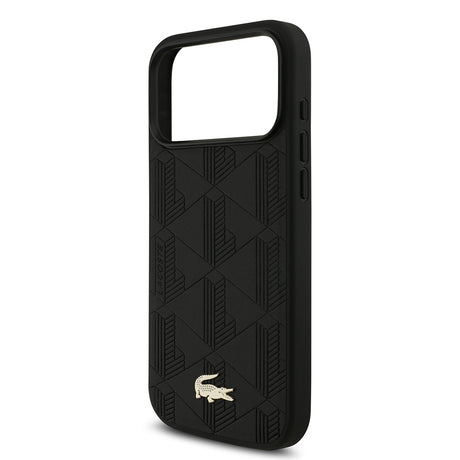 Apple iPhone 17 Pro Max Kılıf Lacoste Orjinal Lisanslı M-safe Şarj Özellikli PU Deri Tasarımlı Karışık Monogram Desenli Kapak