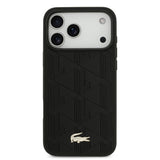 Apple iPhone 17 Pro Max Kılıf Lacoste Orjinal Lisanslı M-safe Şarj Özellikli PU Deri Tasarımlı Karışık Monogram Desenli Kapak