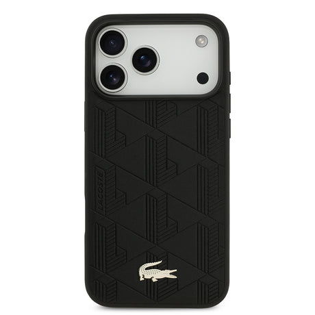 Apple iPhone 17 Pro Max Kılıf Lacoste Orjinal Lisanslı M-safe Şarj Özellikli PU Deri Tasarımlı Karışık Monogram Desenli Kapak