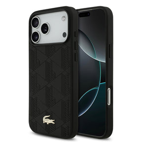 Apple iPhone 17 Pro Max Kılıf Lacoste Orjinal Lisanslı M-safe Şarj Özellikli PU Deri Tasarımlı Karışık Monogram Desenli Kapak