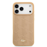 Apple iPhone 17 Pro Max Kılıf Lacoste Orjinal Lisanslı M-safe Şarj Özellikli PU Deri Tasarımlı Karışık Monogram Desenli Kapak