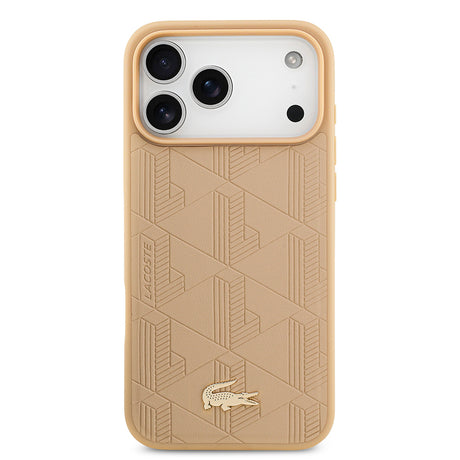 Apple iPhone 17 Pro Max Kılıf Lacoste Orjinal Lisanslı M-safe Şarj Özellikli PU Deri Tasarımlı Karışık Monogram Desenli Kapak