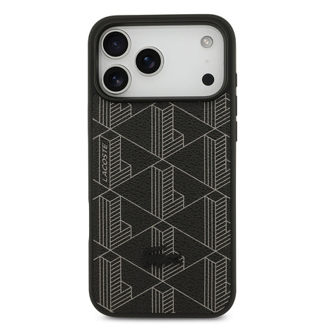 Apple iPhone 17 Pro Max Kılıf Lacoste Orjinal Lisanslı M-safe Şarj Özellikli PU Deri Tasarımlı Kartlıklı Karışık Monogram Desenli Kapak