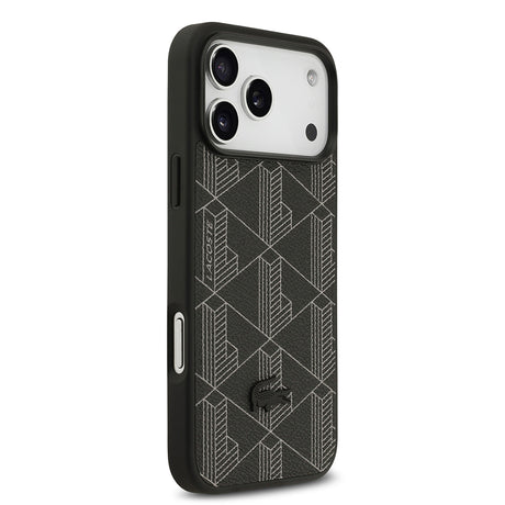 Apple iPhone 17 Pro Max Kılıf Lacoste Orjinal Lisanslı M-safe Şarj Özellikli PU Deri Tasarımlı Kartlıklı Karışık Monogram Desenli Kapak