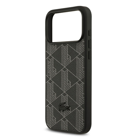 Apple iPhone 17 Pro Max Kılıf Lacoste Orjinal Lisanslı M-safe Şarj Özellikli PU Deri Tasarımlı Kartlıklı Karışık Monogram Desenli Kapak