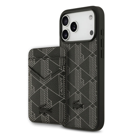 Apple iPhone 17 Pro Max Kılıf Lacoste Orjinal Lisanslı M-safe Şarj Özellikli PU Deri Tasarımlı Kartlıklı Karışık Monogram Desenli Kapak