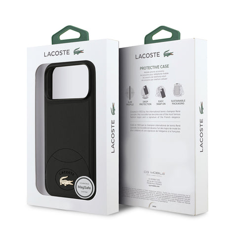 Apple iPhone 17 Pro Max Kılıf Lacoste Orjinal Lisanslı M-safe Şarj Özellikli PU Deri Tasarımlı Metal Logolu Kapak