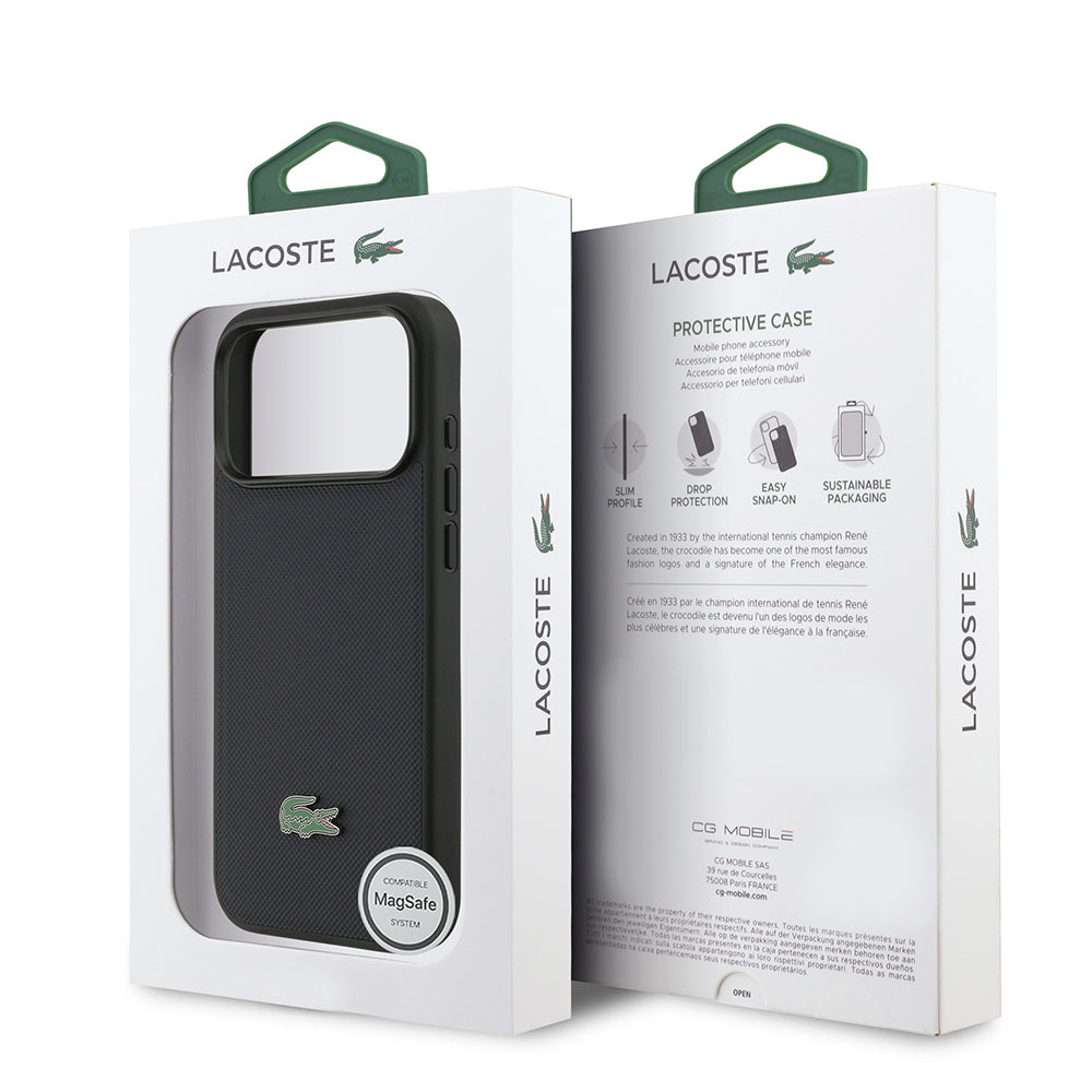 Apple iPhone 17 Pro Max Kılıf Lacoste Orjinal Lisanslı M-safe Şarj Özellikli PU Pike Desenli Metal Logolu Kapak