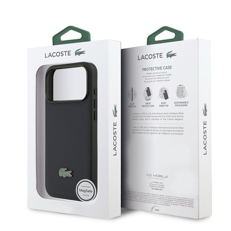 Apple iPhone 17 Pro Max Kılıf Lacoste Orjinal Lisanslı M-safe Şarj Özellikli PU Pike Desenli Metal Logolu Kapak