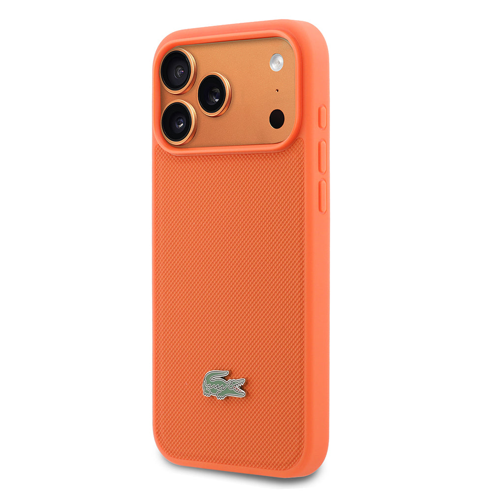 Apple iPhone 17 Pro Max Kılıf Lacoste Orjinal Lisanslı M-safe Şarj Özellikli PU Pike Desenli Metal Logolu Kapak