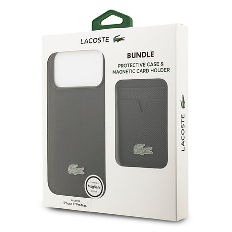 Apple iPhone 17 Pro Max Kılıf Lacoste Orjinal Lisanslı M-safe Şarj Özellikli PU Pike Desenli Metal Logolu Kartlıklı Kapak