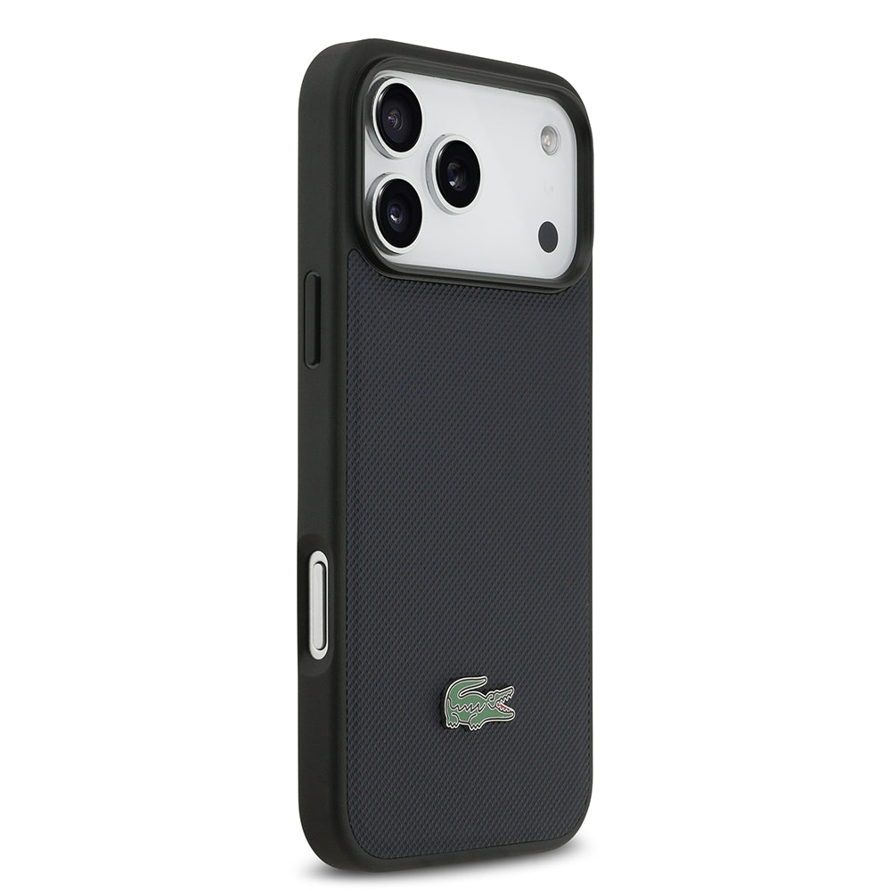 Apple iPhone 17 Pro Max Kılıf Lacoste Orjinal Lisanslı M-safe Şarj Özellikli PU Pike Desenli Metal Logolu Kartlıklı Kapak