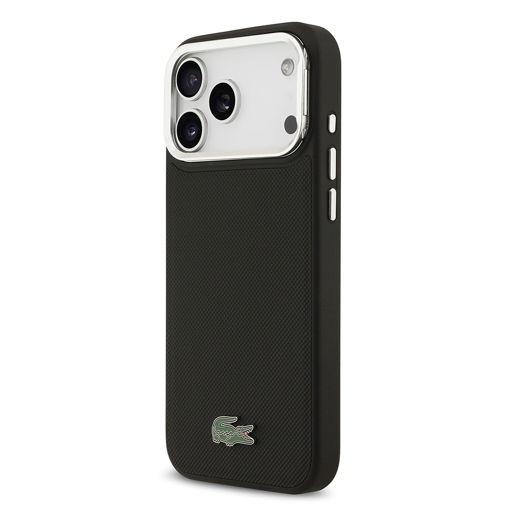 Apple iPhone 17 Pro Max Kılıf Lacoste Orjinal Lisanslı M-safe Şarj Özellikli PU Pike Desenli Standlı Metal Logolu Kapak