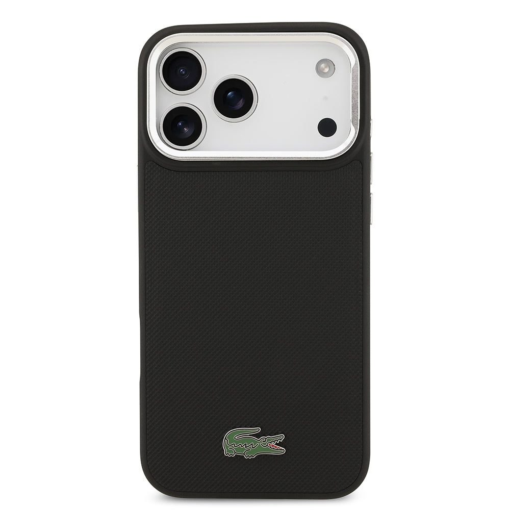 Apple iPhone 17 Pro Max Kılıf Lacoste Orjinal Lisanslı M-safe Şarj Özellikli PU Pike Desenli Standlı Metal Logolu Kapak