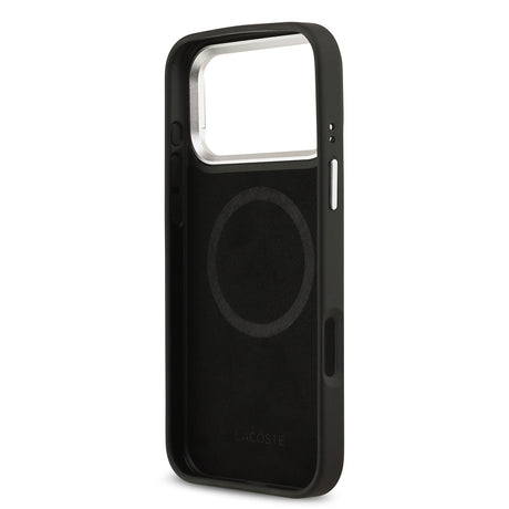Apple iPhone 17 Pro Max Kılıf Lacoste Orjinal Lisanslı M-safe Şarj Özellikli PU Pike Desenli Standlı Metal Logolu Kapak