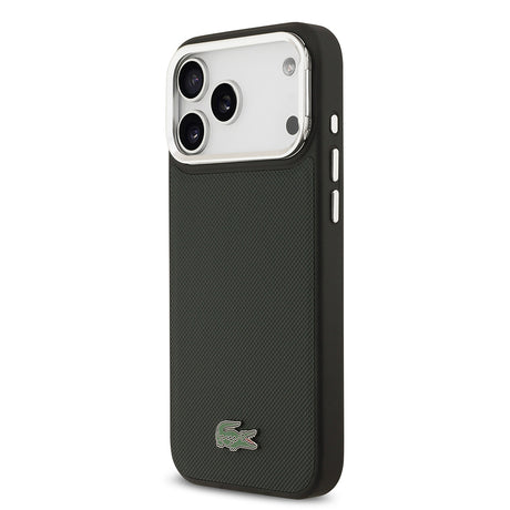 Apple iPhone 17 Pro Max Kılıf Lacoste Orjinal Lisanslı M-safe Şarj Özellikli PU Pike Desenli Standlı Metal Logolu Kapak