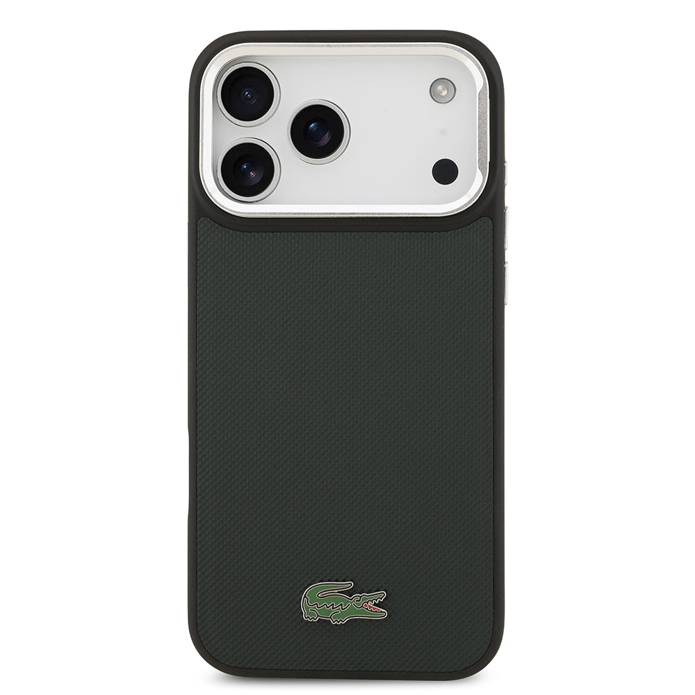 Apple iPhone 17 Pro Max Kılıf Lacoste Orjinal Lisanslı M-safe Şarj Özellikli PU Pike Desenli Standlı Metal Logolu Kapak