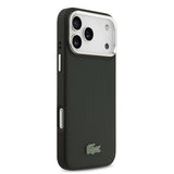 Apple iPhone 17 Pro Max Kılıf Lacoste Orjinal Lisanslı M-safe Şarj Özellikli PU Pike Desenli Standlı Metal Logolu Kapak