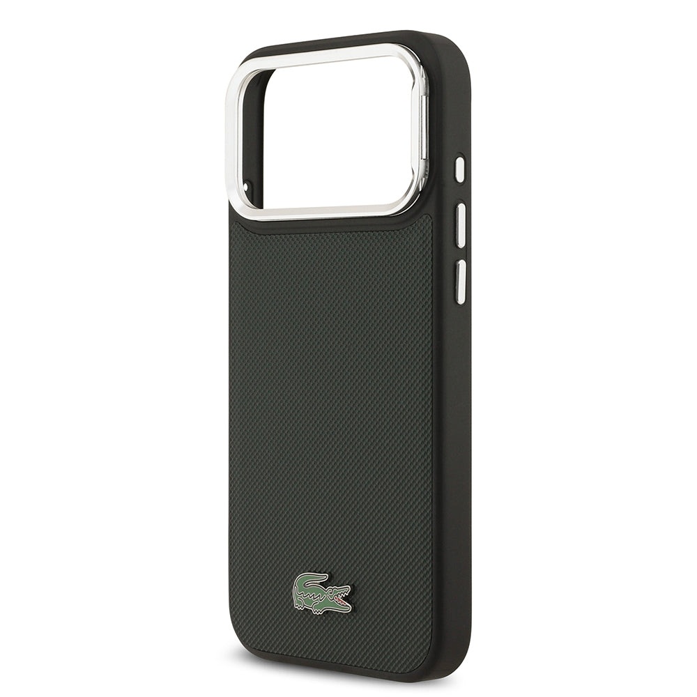 Apple iPhone 17 Pro Max Kılıf Lacoste Orjinal Lisanslı M-safe Şarj Özellikli PU Pike Desenli Standlı Metal Logolu Kapak