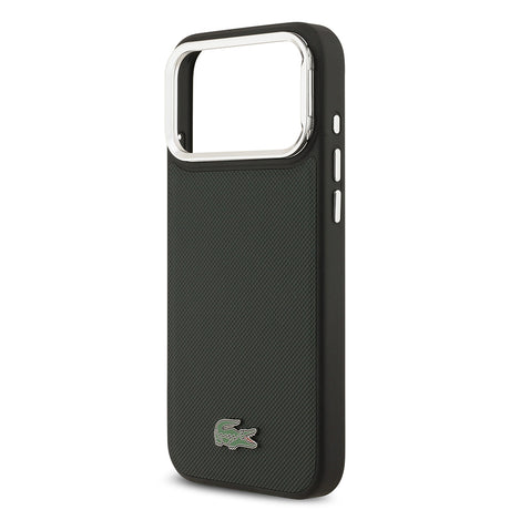 Apple iPhone 17 Pro Max Kılıf Lacoste Orjinal Lisanslı M-safe Şarj Özellikli PU Pike Desenli Standlı Metal Logolu Kapak