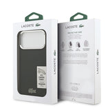 Apple iPhone 17 Pro Max Kılıf Lacoste Orjinal Lisanslı M-safe Şarj Özellikli PU Pike Desenli Standlı Metal Logolu Kapak