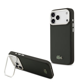 Apple iPhone 17 Pro Max Kılıf Lacoste Orjinal Lisanslı M-safe Şarj Özellikli PU Pike Desenli Standlı Metal Logolu Kapak