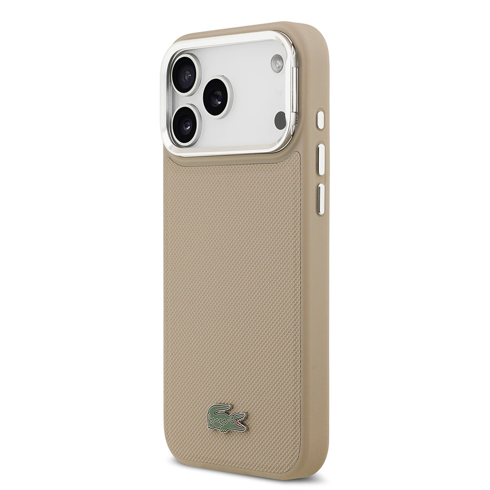 Apple iPhone 17 Pro Max Kılıf Lacoste Orjinal Lisanslı M-safe Şarj Özellikli PU Pike Desenli Standlı Metal Logolu Kapak