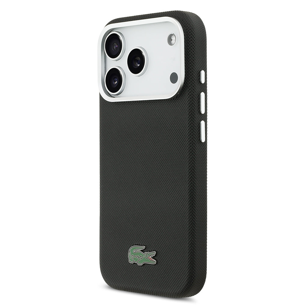 Apple iPhone 17 Pro Max Kılıf Lacoste Orjinal Lisanslı M-Safe Şarj Özellikli PVC Pike Desenli Arka Yüzey İkonik Timsah Dokuma Logolu Kapak