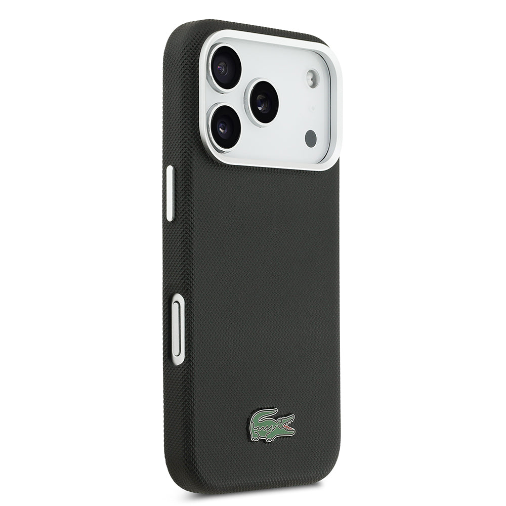 Apple iPhone 17 Pro Max Kılıf Lacoste Orjinal Lisanslı M-Safe Şarj Özellikli PVC Pike Desenli Arka Yüzey İkonik Timsah Dokuma Logolu Kapak