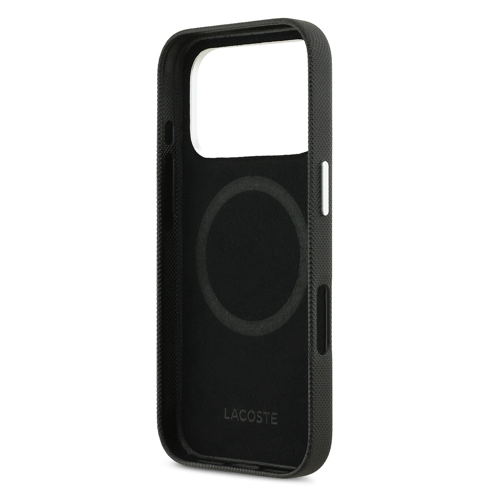 Apple iPhone 17 Pro Max Kılıf Lacoste Orjinal Lisanslı M-Safe Şarj Özellikli PVC Pike Desenli Arka Yüzey İkonik Timsah Dokuma Logolu Kapak