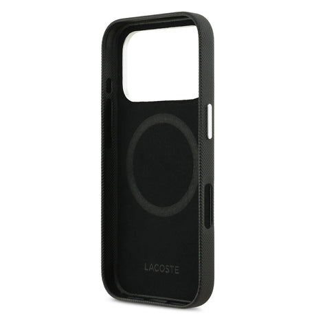 Apple iPhone 17 Pro Max Kılıf Lacoste Orjinal Lisanslı M-Safe Şarj Özellikli PVC Pike Desenli Arka Yüzey İkonik Timsah Dokuma Logolu Kapak