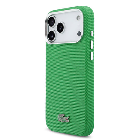 Apple iPhone 17 Pro Max Kılıf Lacoste Orjinal Lisanslı M-Safe Şarj Özellikli PVC Pike Desenli Arka Yüzey İkonik Timsah Dokuma Logolu Kapak