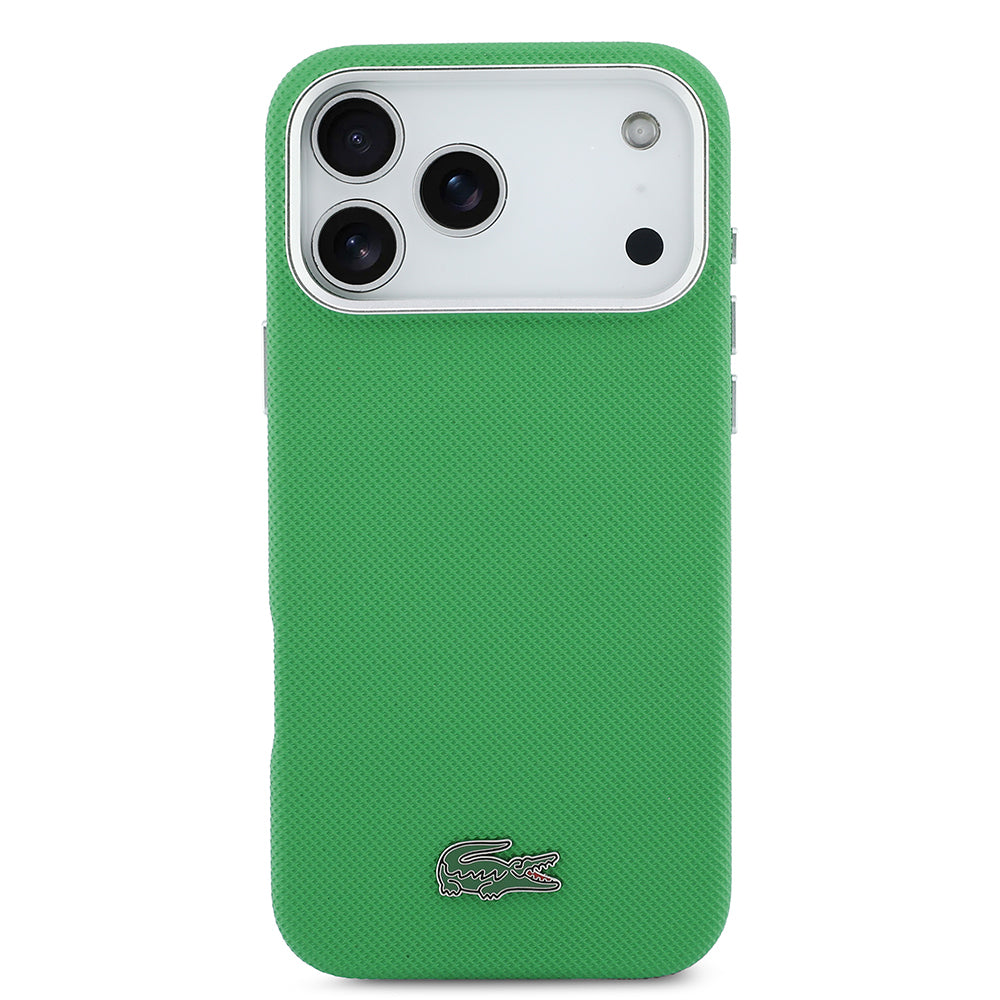 Apple iPhone 17 Pro Max Kılıf Lacoste Orjinal Lisanslı M-Safe Şarj Özellikli PVC Pike Desenli Arka Yüzey İkonik Timsah Dokuma Logolu Kapak