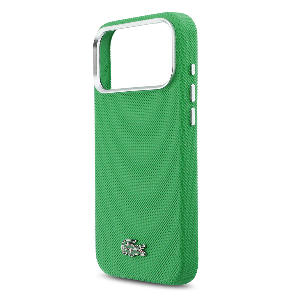Apple iPhone 17 Pro Max Kılıf Lacoste Orjinal Lisanslı M-Safe Şarj Özellikli PVC Pike Desenli Arka Yüzey İkonik Timsah Dokuma Logolu Kapak