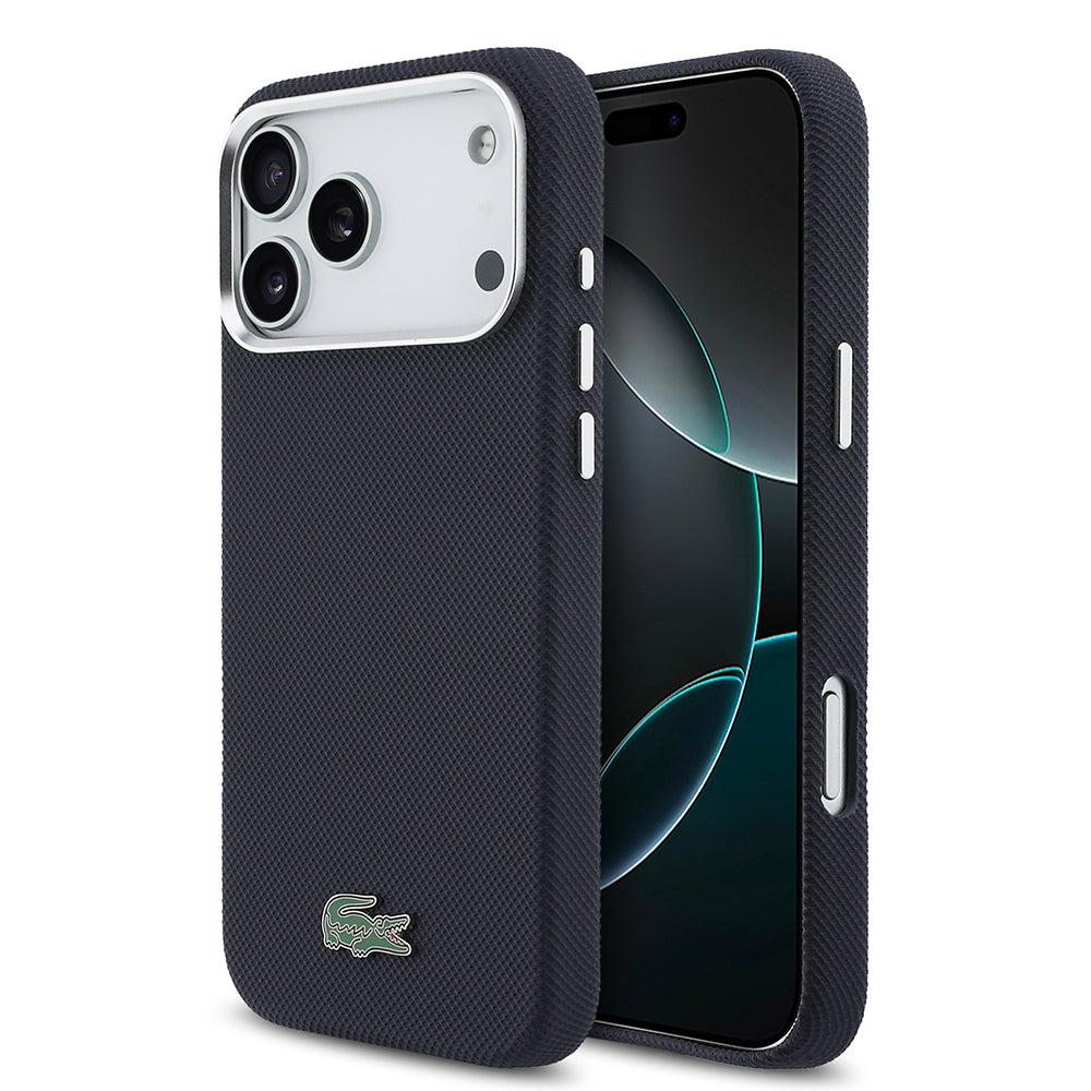 Apple iPhone 17 Pro Max Kılıf Lacoste Orjinal Lisanslı M-Safe Şarj Özellikli PVC Pike Desenli Arka Yüzey İkonik Timsah Dokuma Logolu Kapak