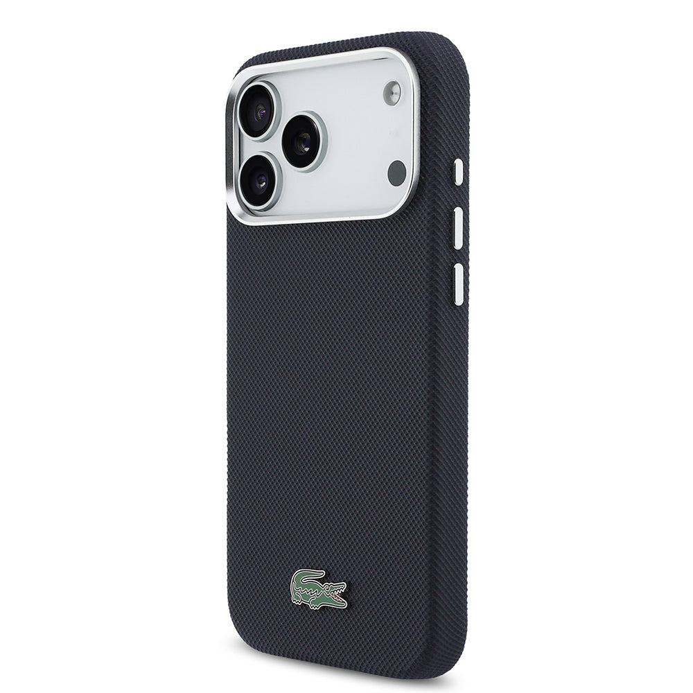 Apple iPhone 17 Pro Max Kılıf Lacoste Orjinal Lisanslı M-Safe Şarj Özellikli PVC Pike Desenli Arka Yüzey İkonik Timsah Dokuma Logolu Kapak