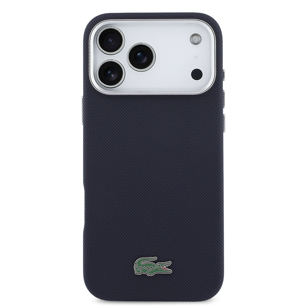 Apple iPhone 17 Pro Max Kılıf Lacoste Orjinal Lisanslı M-Safe Şarj Özellikli PVC Pike Desenli Arka Yüzey İkonik Timsah Dokuma Logolu Kapak